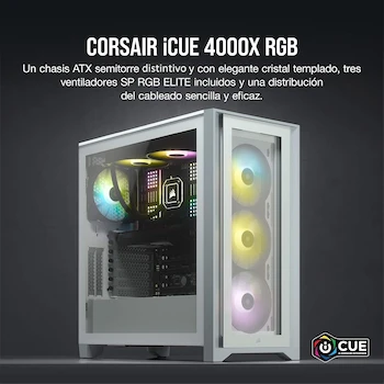 Imagen 2 de Corsair iCUE 4000X RGB Chasis ATX Semitorre con Cristal Templado - Paneles Frontal y Lateral de Cristal Templado - Tres Ventiladores RGB de 120 mm Incluidos - Modelo CC-9011205-WW - Color Blanco