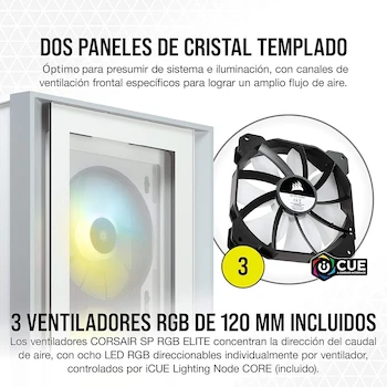 Imagen 3 de Corsair iCUE 4000X RGB Chasis ATX Semitorre con Cristal Templado - Paneles Frontal y Lateral de Cristal Templado - Tres Ventiladores RGB de 120 mm Incluidos - Modelo CC-9011205-WW - Color Blanco