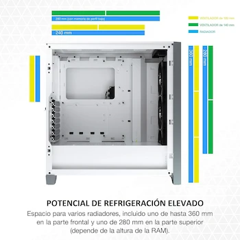 Imagen 4 de Corsair iCUE 4000X RGB Chasis ATX Semitorre con Cristal Templado - Paneles Frontal y Lateral de Cristal Templado - Tres Ventiladores RGB de 120 mm Incluidos - Modelo CC-9011205-WW - Color Blanco