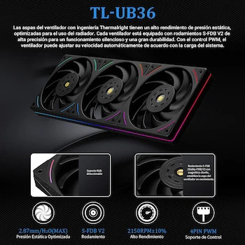 Imagen 3 de Thermalright Trofeo Vision 360 ARGB Negro Enfriador Líquido CPU AIO 360mm con Pantalla LCD a Color 6.86 Pulgadas, Serie Trofeo Vision, Color Negro