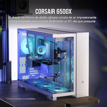 Imagen 2 de Corsair 6500X (CC-9011258-WW) Caja de PC Mid-Tower ATX de Cristal Templado y Acero, Doble Cámara, Color Blanco, Dimensiones 481 x 328 x 496 mm, Compatible con Placas Base Mini-ITX, Micro-ATX, ATX, E-ATX