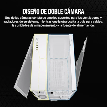 Imagen 3 de Corsair 6500X (CC-9011258-WW) Caja de PC Mid-Tower ATX de Cristal Templado y Acero, Doble Cámara, Color Blanco, Dimensiones 481 x 328 x 496 mm, Compatible con Placas Base Mini-ITX, Micro-ATX, ATX, E-ATX