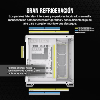 Imagen 5 de Corsair 6500X (CC-9011258-WW) Caja de PC Mid-Tower ATX de Cristal Templado y Acero, Doble Cámara, Color Blanco, Dimensiones 481 x 328 x 496 mm, Compatible con Placas Base Mini-ITX, Micro-ATX, ATX, E-ATX