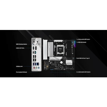 Imagen 2 de Placa Base ASRock B850M Pro RS, Serie Pro RS, Chipset AMD B850, Socket AM5, Formato Micro ATX, Color Negro, Dimensiones 24.4 cm x 24.4 cm