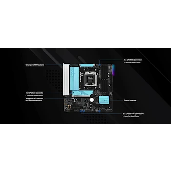 Imagen 3 de Placa Base ASRock B850M Pro RS, Serie Pro RS, Chipset AMD B850, Socket AM5, Formato Micro ATX, Color Negro, Dimensiones 24.4 cm x 24.4 cm