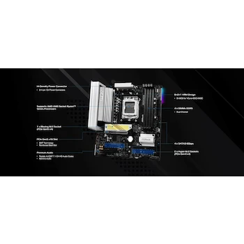 Imagen 4 de Placa Base ASRock B850M Pro RS, Serie Pro RS, Chipset AMD B850, Socket AM5, Formato Micro ATX, Color Negro, Dimensiones 24.4 cm x 24.4 cm