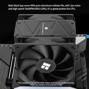 Imagen 3 de Thermalright Burst Assassin 120 EVO Dark Enfriador de Aire CPU Negro con Tapa Superior Cepillada Negra, Torre Única 120mm Dual Fan, Modelo BA120 EVO DARK, para AMD AM4/AM5 e Intel LGA1851/1700/1150/1151/1200