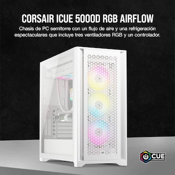 Imagen 2 de Corsair iCUE 5000D RGB Airflow Semitorre Mid-Tower ATX Blanco Verdadero con 3 Ventiladores AF120 RGB Elite y Controlador iCUE Lighting Node Pro