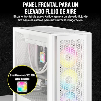 Imagen 4 de Corsair iCUE 5000D RGB Airflow Semitorre Mid-Tower ATX Blanco Verdadero con 3 Ventiladores AF120 RGB Elite y Controlador iCUE Lighting Node Pro