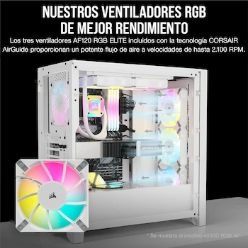 Imagen 5 de Corsair iCUE 5000D RGB Airflow Semitorre Mid-Tower ATX Blanco Verdadero con 3 Ventiladores AF120 RGB Elite y Controlador iCUE Lighting Node Pro
