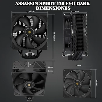 Imagen 5 de Thermalright Assassin Spirit 120 EVO DARK CPU Aire enfriador con tubos de calor de 4×6mm,156mm de altura,para Intel 1700/1150/1151/1200,AMD: AM4 AM5,LGA17XX enfriador de PC