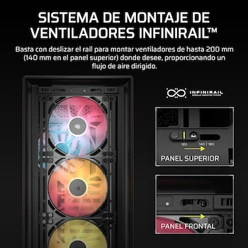 Imagen 5 de Corsair FRAME 5000D RS ARGB Caja Mid-Tower para PC, Color Negro, Serie FRAME 5000D, Modelo CC-9011309-WW, Dimensiones 556mm (Largo) x 250mm (Ancho) x 542mm (Altura), Capacidad Bahías 2x3.5" y 6x2.5", Panel Vidrio Templado