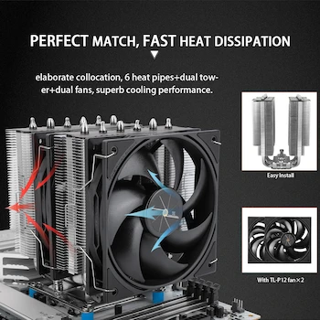 Imagen 4 de Thermalright Peerless Assassin 120 SE V3 Enfriador de aire de CPU, ventiladores dobles de doble torre, ventilador TL-P12, cubierta de disipador de calor de aluminio, dimensiones 125x110x155 mm