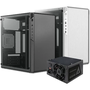 Imagen 2 de Acteck Gabinete Mini Torre Performance II GI215W / Soporte MB Micro ATX Mini ITX / Fuente ATX 500 W / 2X USB 2.0 / Panel Izq Acrilico + Frente Solido / Negro / Dimensiones 32.5x20x35.3 cm / Peso 2.35 kg