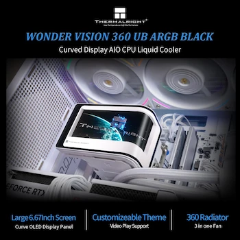 Imagen de referencia para Thermalright Wonder Vision 360 UB ARGB - Enfriador de Agua Líquido AIO para CPU Blanco 360mm con Pantalla Curvada Magnética AMOLED de 6.67 Pulgadas Resolución 2400x1080 3D Sin Gafas