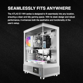 Imagen 2 de GAMDIAS ATLAS E1 WH - Carcasa para Computadora ATX de Torre Media Blanca, Tamaño 360 x 210 x 480 mm, Peso Neto 6.3 kg
