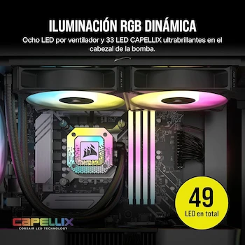 Imagen 4 de Corsair iCUE H100i Elite CAPELLIX XT Refrigerador Líquido de CPU - Radiador de 240 mm - Dos Ventiladores AF120 RGB Elite - Compatible con Intel LGA 1700, 1200, 115X, 2066 y AMD AM5, AM4 - Color Negro - Modelo CW-9060068-WW