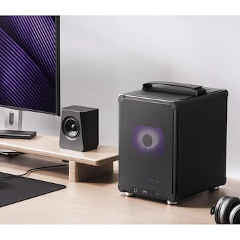 Imagen 3 de JONSBO C6 Black Mini MATX Mesh Case w/ Handle, Micro ATX/ITX Chassis, Mini-Tower, Dims: 202x266x295.2mm, Alloy Steel, Max PSU:185mm, GPU:255mm, CPU Cooler:75mm, Drives:3.5HDDx1/2.5SSDx2, Front: USB-C/USB3.0/Audio/Mic