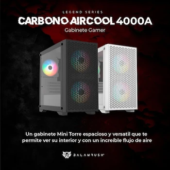 Imagen 2 de Gabinete Gamer Balam Rush Carbono Aircool 4000A Mini Torre Blanco Soporte Micro-ATX Mini-ITX GPU hasta 340mm