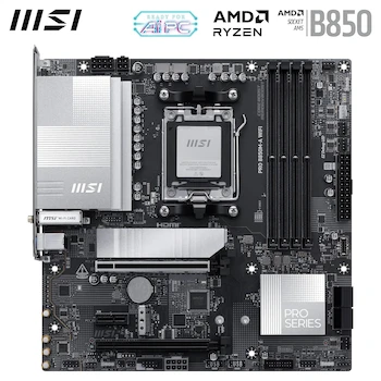 Imagen 2 de MSI PRO B850M-A WiFi Motherboard, mATX Form Factor, Silver-White Color, PRO Series, AM5 Socket, AMD B850 Chipset, DDR5 Memory, Model B0FC97YJBR, Size 244mm x 244mm