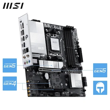 Imagen 5 de MSI PRO B850M-A WiFi Motherboard, mATX Form Factor, Silver-White Color, PRO Series, AM5 Socket, AMD B850 Chipset, DDR5 Memory, Model B0FC97YJBR, Size 244mm x 244mm