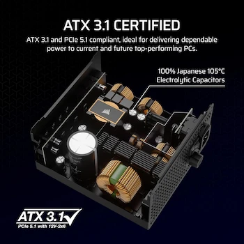 Imagen 4 de Corsair RM1000x Fuente de Alimentación ATX Totalmente Modular 1000W Serie RMx con Conector Nativo 12V-2x6 Negro
