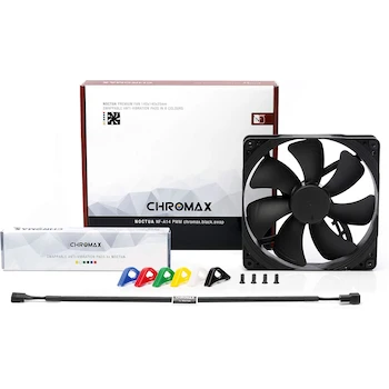 Imagen 2 de Noctua NF-A14 PWM chromax.black.swap Ventilador Premium para Caja o Radiador, 140mm, Negro Completo, Conector 4-Pines PWM, Serie Chromax Black Swap con Pads Antivibración Intercambiables