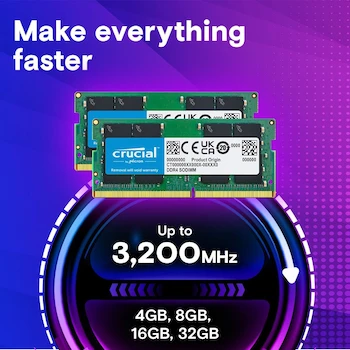Imagen 2 de Crucial Kit Memoria RAM DDR4 32GB (2x16GB) SODIMM 260 Pines Modelo CT2K16G4SFRA32A para Laptop
