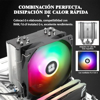 Imagen 5 de Thermalright Burst Assassin 120 SE ARGB CPU Air Cooler, Gray, Model BA120 SE ARGB, Series Burst Assassin, Fan TL-C12C-S 120mm, Dimensions 124x52x148mm, Weight 510g