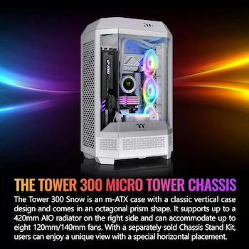 Imagen 2 de Thermaltake The Tower 300 Snow Micro Tower Chassis, White, Micro-ATX/Mini-ITX, CA-1Y4-00S6WN-00, SPCC, 551x342x281mm, 8.3kg, 3x3mm Tempered Glass, 3x2.5"/3.5" Bays, 4 Slots