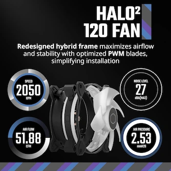 Imagen 5 de Cooler Master MasterFan MF120 Halo² - Ventilador de doble anillo ARGB Gen 2 de 120 mm para carcasa de PC, enfriador de líquido y aire (MFL-B2DN-21NP2-R2), color negro