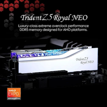Imagen 2 de G.SKILL Trident Z5 Royal Neo Series (AMD EXPO) DDR5 RAM 32GB (2x16GB) U-DIMM Plata F5-6000J2836G16GX2-TR5NS
