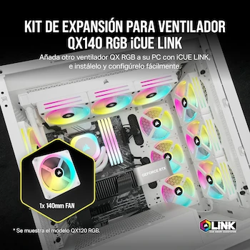 Imagen 2 de Corsair iCUE LINK QX RGB Series QX140 RGB 140mm Magnetic Dome Bearing PWM Single PC Fan Expansion Kit - White, Model CO-9051007-WW