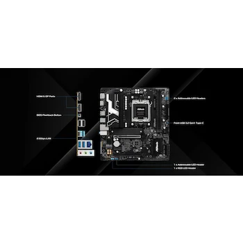 Imagen 3 de ASRock B850M-X R2.0 Micro-ATX AM5 Motherboard, AMD B850 Chipset, for AMD Ryzen 9000/8000/7000 Series Processors, 2x DDR5 DIMM Slots up to 128GB, Color Black/White, Size 244mm x 244mm