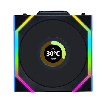 Imagen de referencia para Lian Li Uni Fan SL - LCD inalámbrico 120 (Hoja inversa) - Ventilador ARGB Negro - visualización LCD de 1.6 Pulgadas - Control inalámbrico de 2.4 GHz - Driver inalámbrico no Incluido y Necesario para su Uso - Mod. 12RSLLCD1W1B - Tam. 120x124.5x28mm