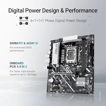 Imagen 3 de ASUS Prime B860M-K Placa Base Motherboard Intel LGA 1851 Socket B860 Chipset mATX Micro ATX Form Factor DDR5 Memoria Serie Prime con Aura Sync RGB