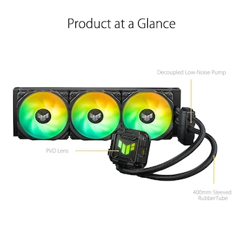 Imagen 2 de ASUS TUF Gaming LC II 360 ARGB - Enfriador de CPU Líquido Todo en Uno, Radiador 360 mm, 3 Ventiladores ARGB 120 mm, Iluminación Aura Sync, Color Negro