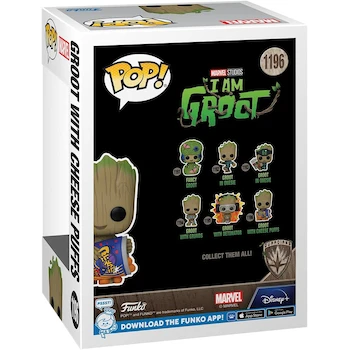 Imagen 3 de Funko Pop! Marvel Guardians of the Galaxy Groot con Cheese Puffs - 1/6 Odds Rare Chase Variant - Groot Shorts - Figura de Vinilo Coleccionable