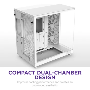 Imagen 3 de NZXT H6 Flow CC-H61FW-01 Compact Dual-Chamber Mid-Tower ATX Case Blanco White
