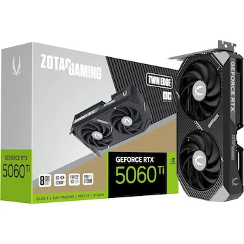 Imagen de referencia para ZOTAC Gaming GeForce RTX 5060 Ti 8GB Twin Edge OC 8GB GDDR7 128-bit 28 Gbps PCIE 5.0 Tarjeta Gráfica para Juegos SFF-Ready Modelo ZT-B50610H-10M Color Gunmetal Tamaño 2 Ranuras Longitud 220.5 mm