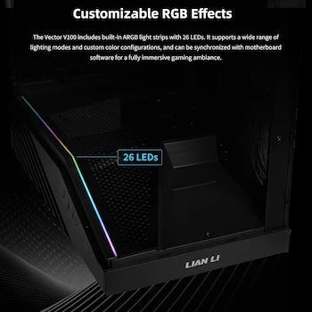 Imagen 5 de Lian Li Vector V100 Black – ARGB Full Tower ATX/mATX/ITX Case Pro Gaming Look