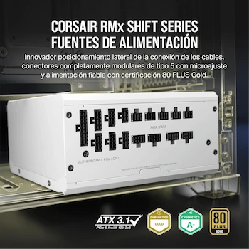 Imagen 2 de CORSAIR RM1200x Shift Fuente de Alimentación ATX Totalmente Modular Interfaz Lateral Compatible con ATX 3.0 y PCIe 5.0 1200W 80 Plus Gold Blanco