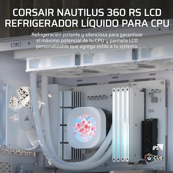 Imagen 2 de CORSAIR NAUTILUS 360 RS LCD Refrigeración Líquida CPU AIO 360mm Pantalla LCD IPS 2.1" Blanco con Ventiladores RS120 Daisy-Chain Intel LGA 1851/1700 AMD AM5/AM4