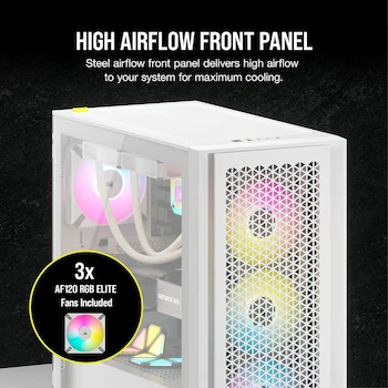 Imagen 4 de Corsair iCUE 4000D RGB Airflow Semitorre Mid-Tower, 3 Ventiladores AF120 RGB Elite, Controlador iCUE Lighting Node Pro, Blanco Verdadero