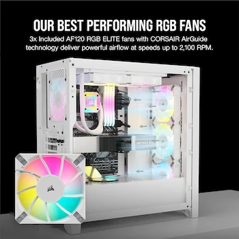 Imagen 5 de Corsair iCUE 4000D RGB Airflow Semitorre Mid-Tower, 3 Ventiladores AF120 RGB Elite, Controlador iCUE Lighting Node Pro, Blanco Verdadero