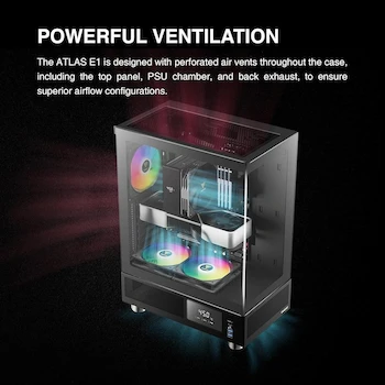 Imagen 3 de GAMDIAS ATLAS E1 Black ATX Mid Tower Carcasa para PC con Vidrio Templado y LCD