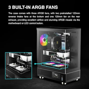 Imagen 4 de GAMDIAS ATLAS E1 Black ATX Mid Tower Carcasa para PC con Vidrio Templado y LCD