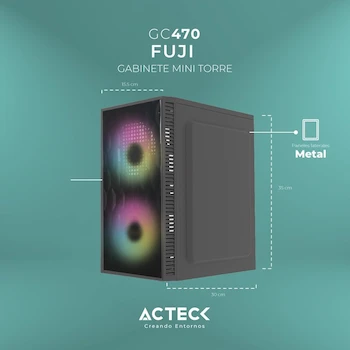 Imagen 2 de Gabinete Compacto Mini Torre Fuji GC470 MAX MB M-ATX Fuente ATX 500W 1xUSB 3.0 + 2xFan RGB Panel Izq Acrilico Frente Malla Negro