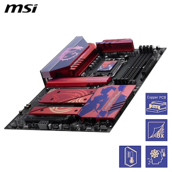 Imagen 4 de MSI B850 MLG EDITION Motherboard, ATX Form Factor, AMD B850 Chipset, AM5 Socket, for AMD Ryzen 9000/8000/7000 Series Processors, DDR5 Memory 4 Slots up to 256GB, Black with Red Accents