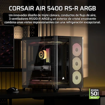 Imagen 2 de Corsair AIR 5400 RS-R ARGB Caja para PC Semitorre Panorámica de Triple Cámara - Negro - Modelo CC-9011318-WW - Serie AIR 5400 - Tamaño Mid-Tower 469mm Alto x 468mm Ancho x 340mm Profundidad - ASIN B0FJ8SWG15